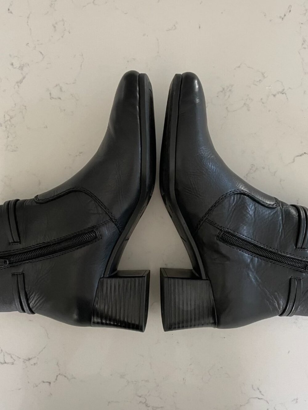 Rieker Block Heel Square Toe Leather Booties w Metal Hardware Detail Black Sz 38 - Picture 2 of 14